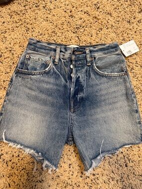 Agolded High-Waist Distressed Denim Cutoff Shorts - Light Blue